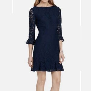 American Living Dress Floral Lace Navy Ruffle Half Sleeves Women's